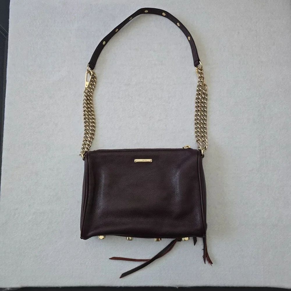 Rebecca Minkoff Maroon Leather Crossbody Bag Gold Chain Strap Zipper FLAW